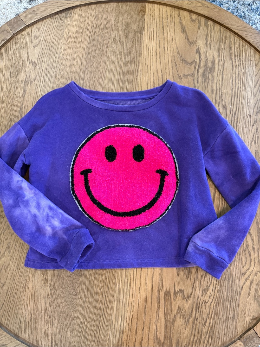 Girls Mia Purple Smile Sweatshirt with Hot Pink Smiley